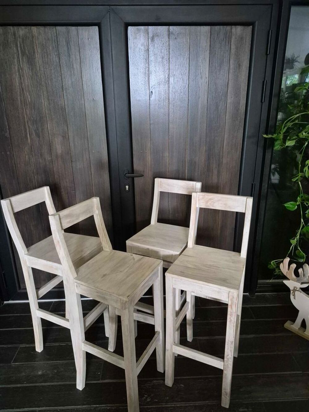 Lot 4 chaises hautes coloris bois flott&eacute; Loberon Meubles