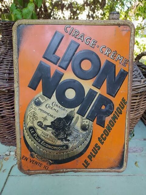Ancienne Plaque Tôle Publicitaire Cirage Crême Lion Noir 150 Loches (37)