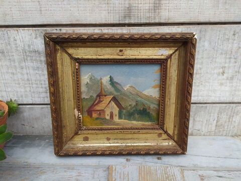 Ancien Petit Tableau Paysage de Montagne Signé 80 Loches (37)