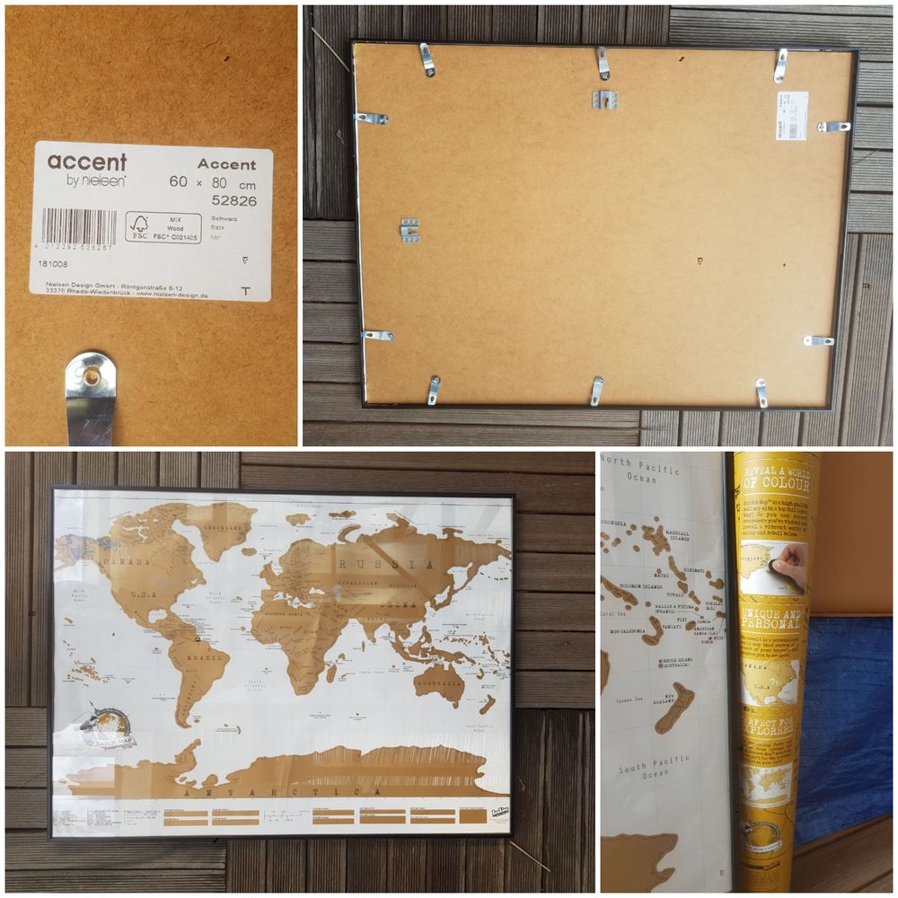 Carte &agrave; gratter mappemonde Scratch Map et cadre aluminium Accent by Nielsen neuf Décoration