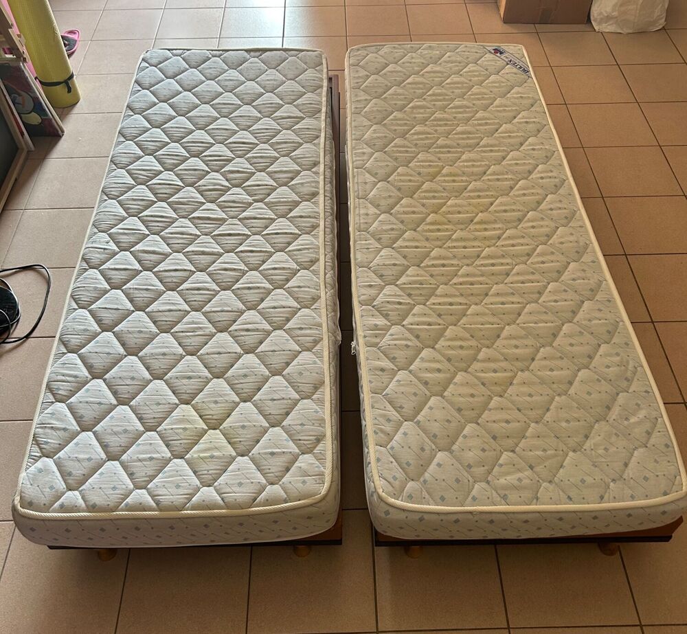 2 lits 190x70 sommier cadre &agrave; lattes avec matelas Meubles