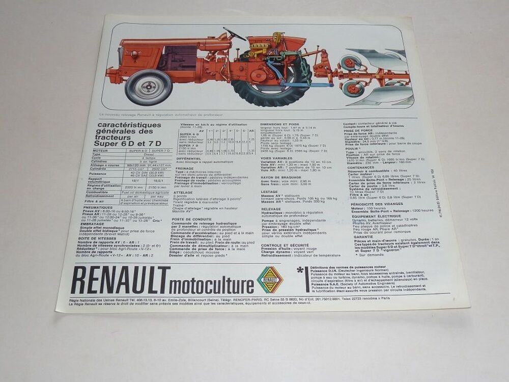 Prospectus d&eacute;pliant tracteur RENAULT Super 6D et 7D 