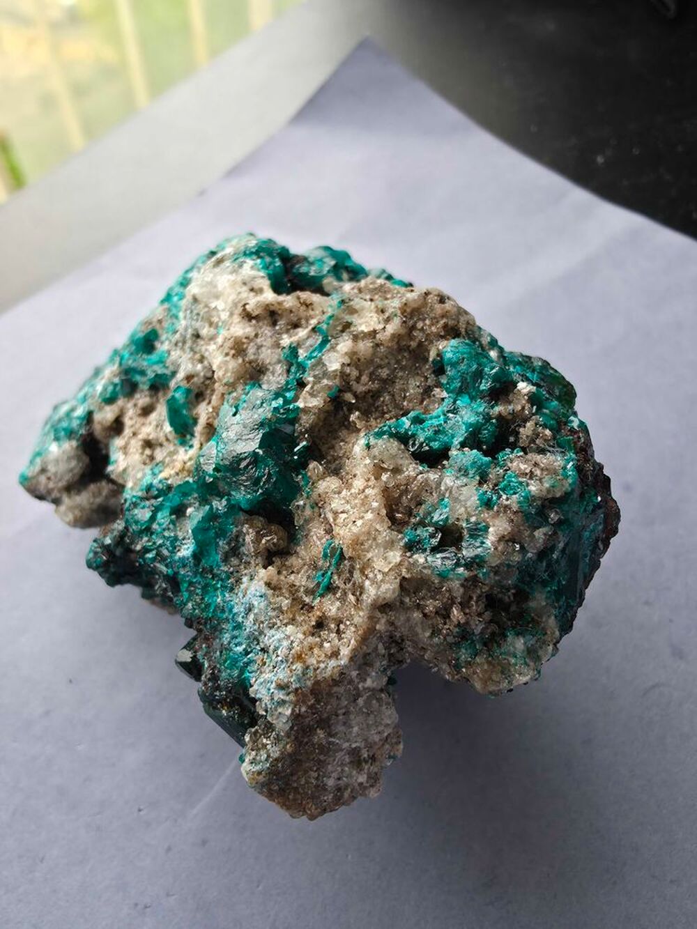Pi&egrave;ce Unique : Dioptase Vert Emeraude et Quartz-Katanga RDC 