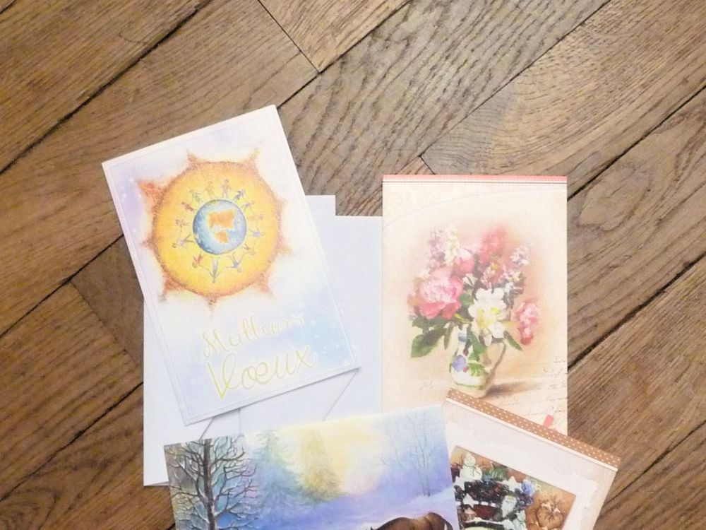 4 Cartes Postales Double- Artistes Peignant de la Bouche Décoration