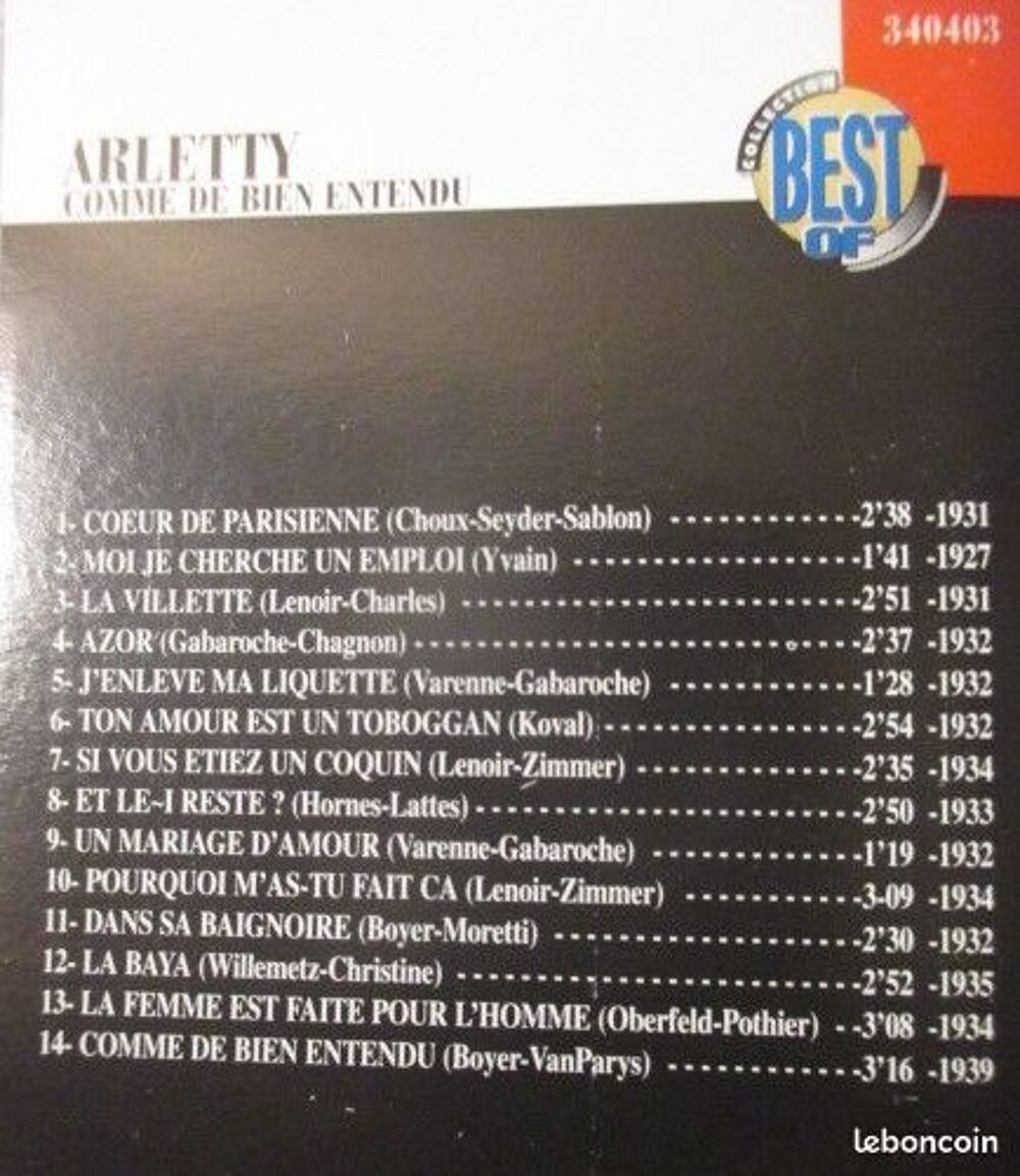 Cassette audio Arletty CD et vinyles