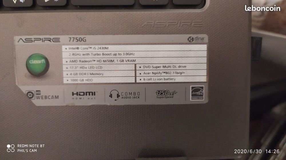 ACER ASPIRE CORE I5-2430m 7750G Matériel informatique