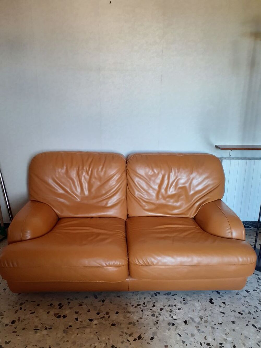 canap&eacute; marron clair cuir rochebobois. Meubles