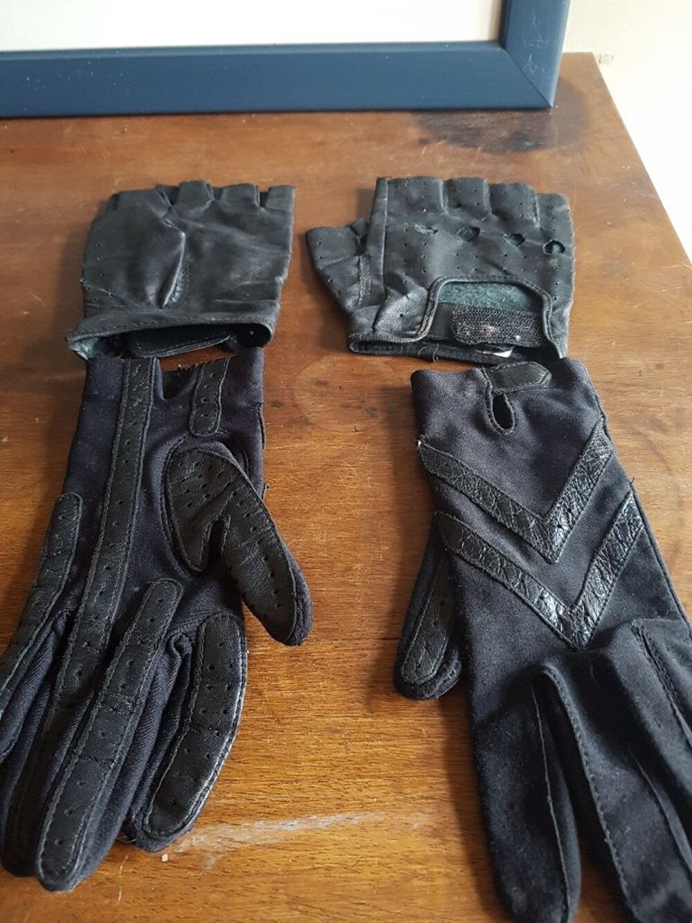Paire de gant noir en cuir et nylon, isotoner Vtements