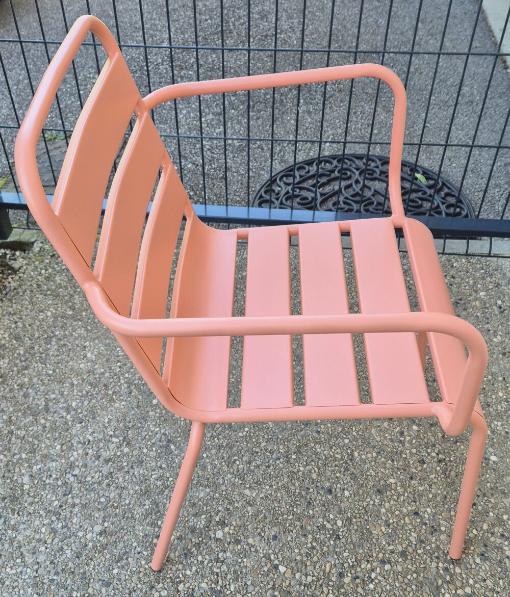 Lots de 4 fauteuils de jardin en m&eacute;tal/ Couleur Saumon Jardin