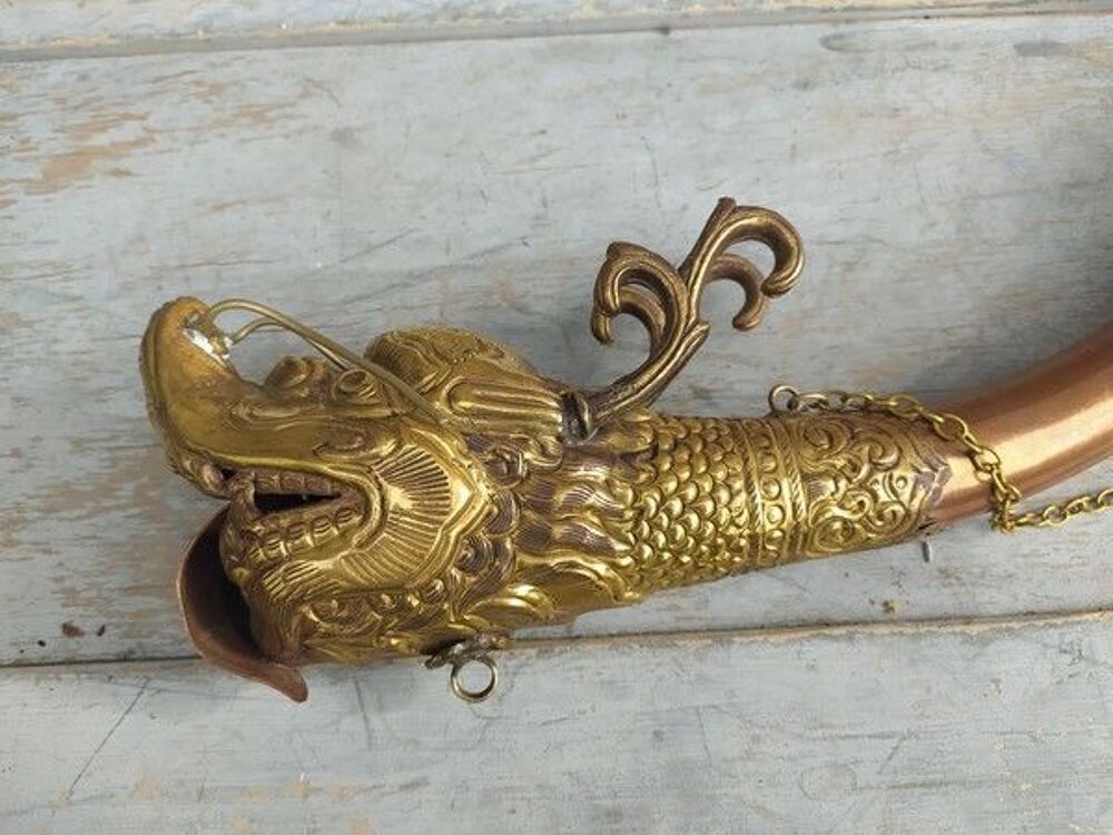 Trompe Tib&eacute;taine Laiton Cuivre Rkang-gling Dragon Makara 