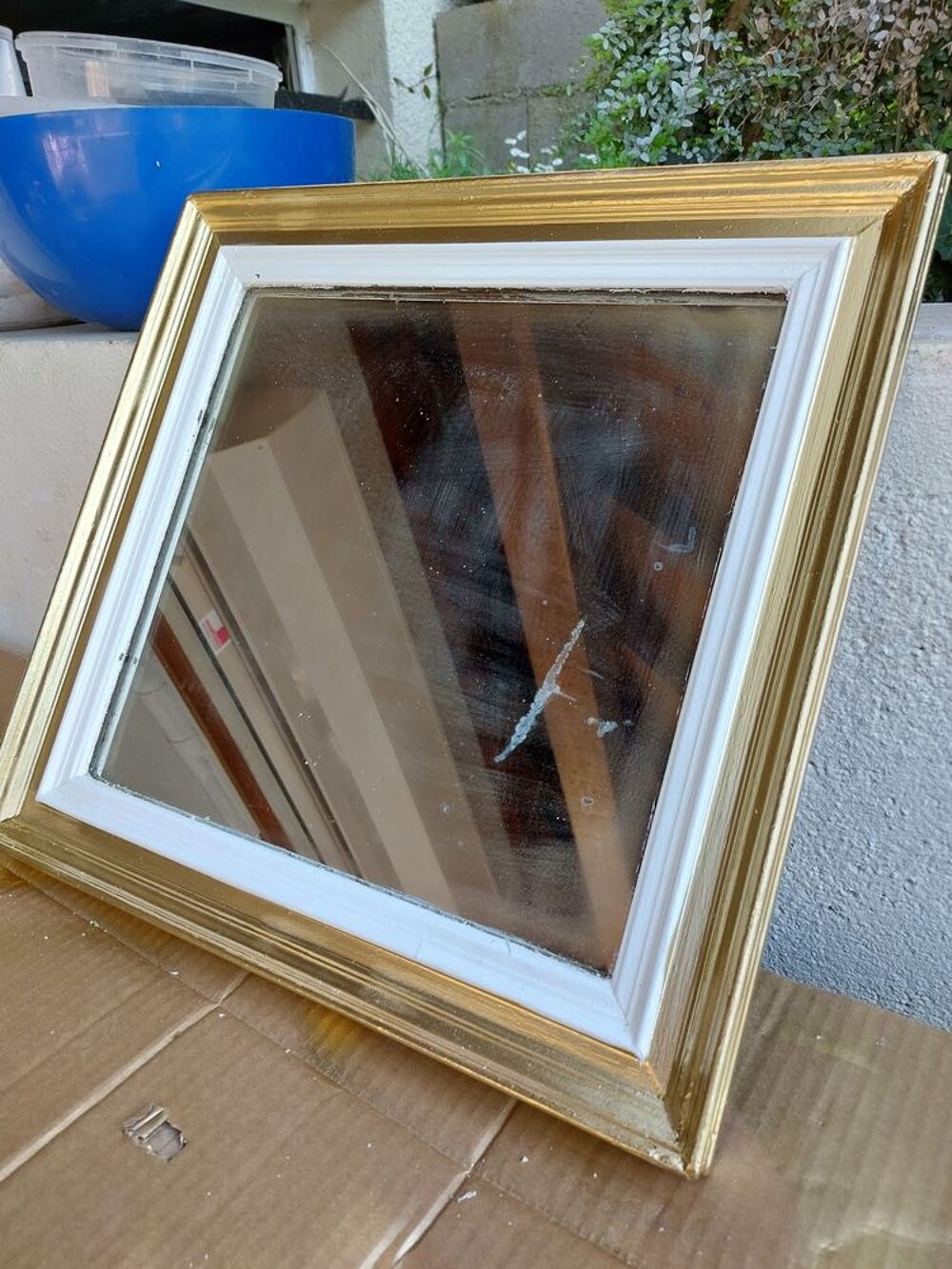 miroir blanc et or carre Décoration