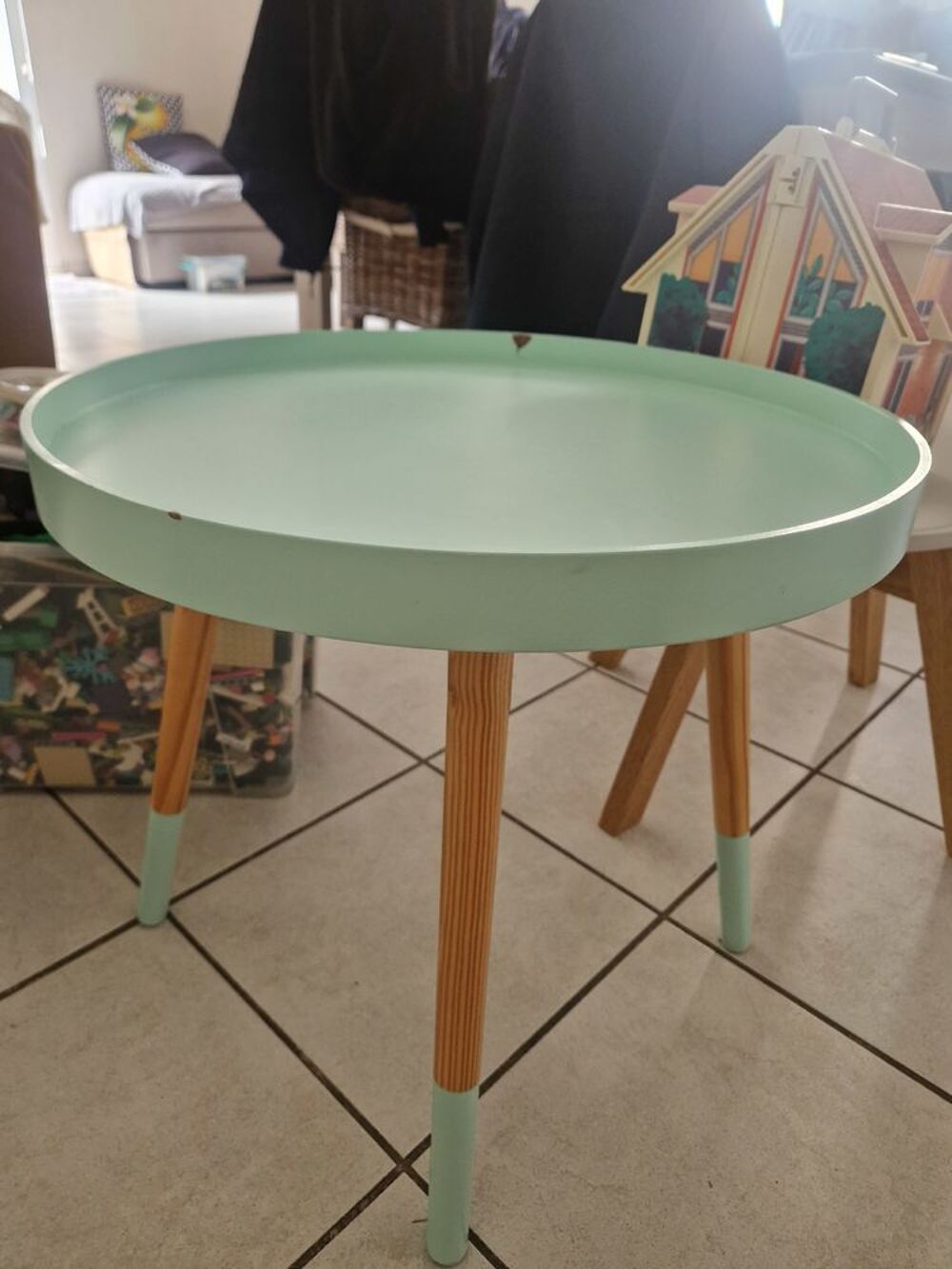 Table basse ronde style scandinave vert d'eau Mobilier enfants