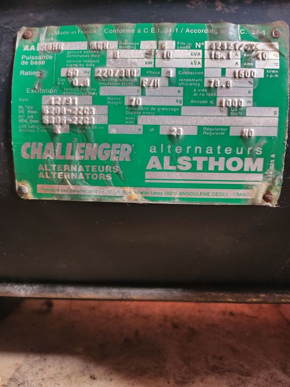 Alternateur 10kw triphas&eacute; 1500tr/mn Bricolage