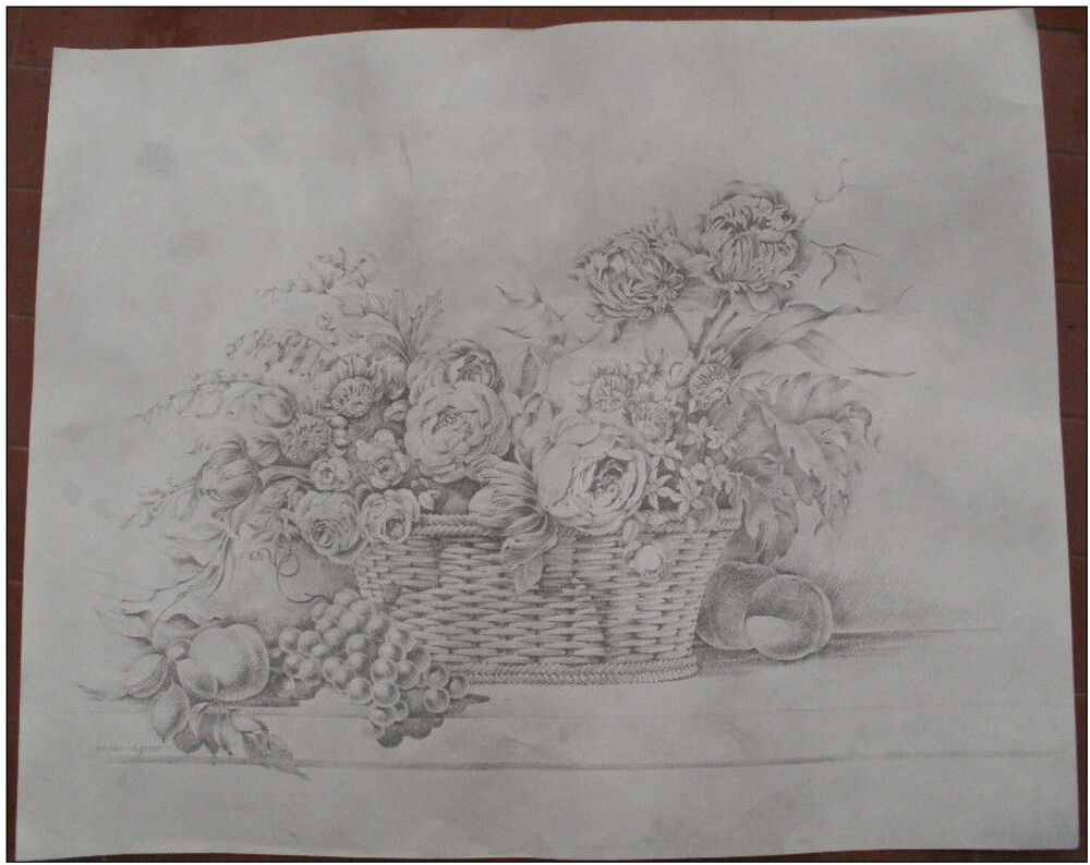 Reproduction dessin de Jacques VILLEMUR, bouquet de fleurs Décoration