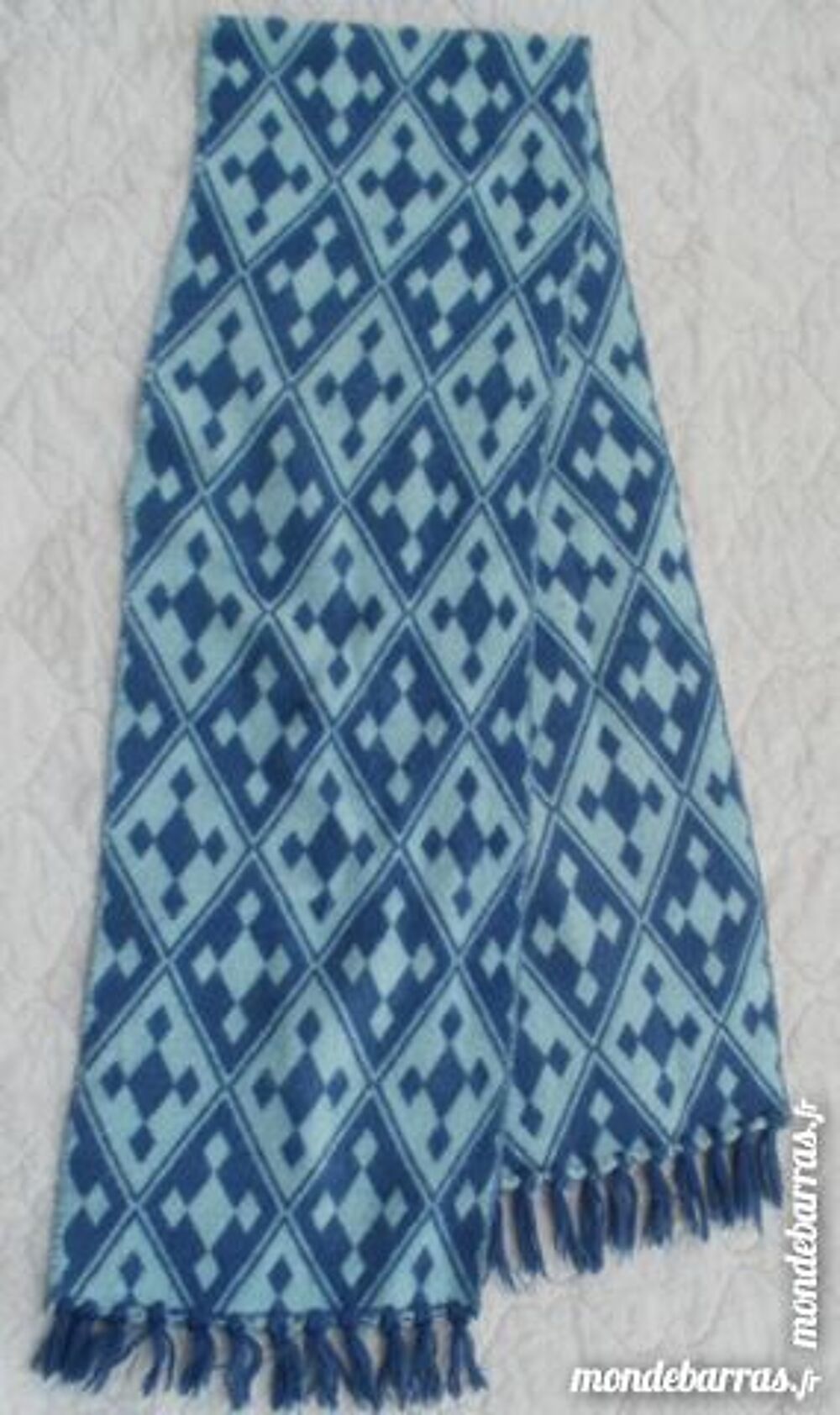 ECHARPE chaude, bleue VINTAGE, motif avec losanges Bijoux et montres