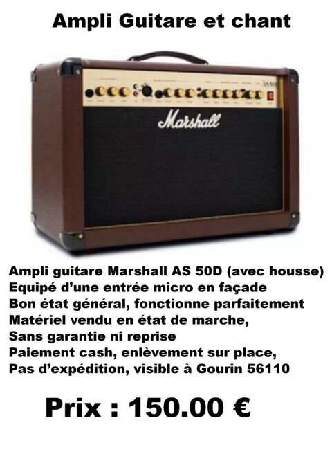 : AMPLI MARSHALL AS50D, GUITARE / CHANT 150 Gourin (56)