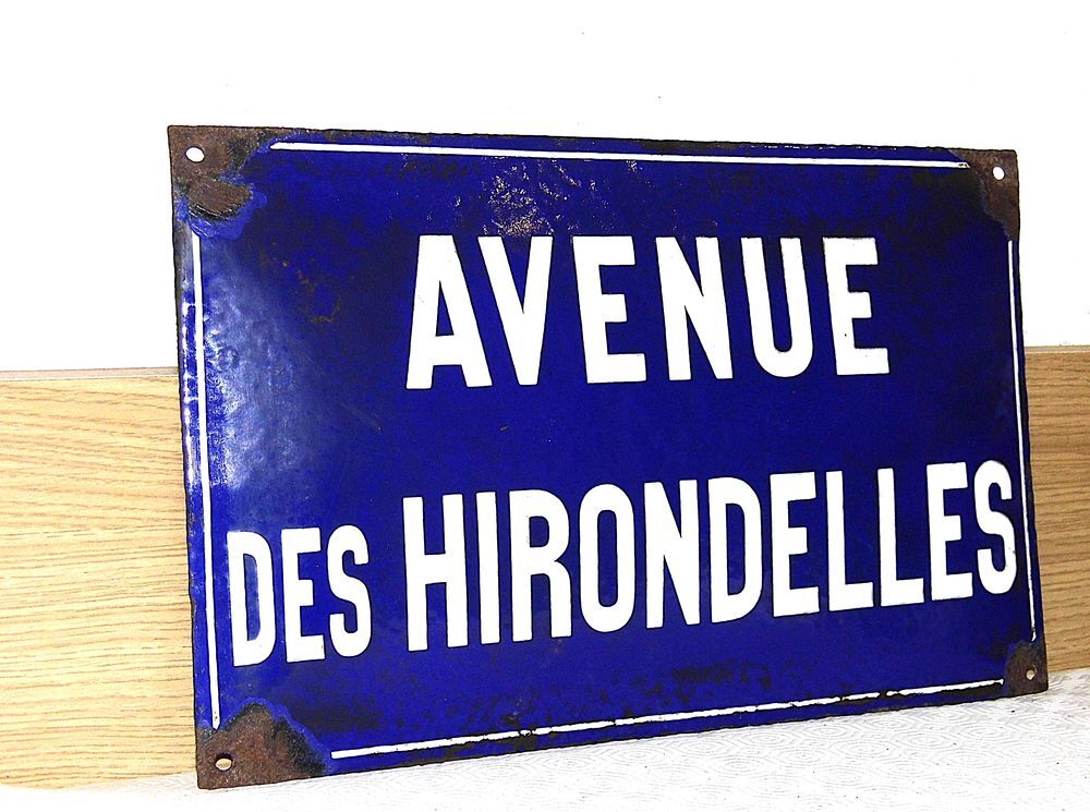 Grande Plaque &eacute;maill&eacute;e avenue des hirondelles plaque &eacute;mail bomb&eacute;e d&eacute;co antiquit&eacute; 