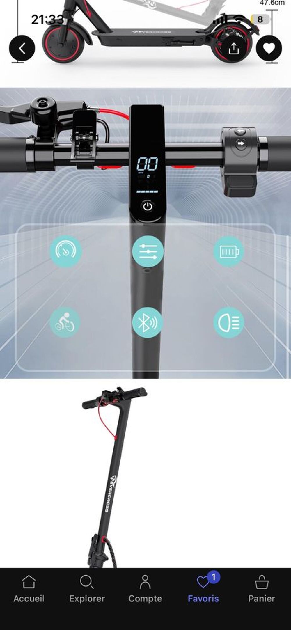 Trottinette Electrique Pliable 8,5"-Moteur 350W-36V/7.8AH-Double Frein-APP EV85F Vélos