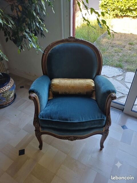 Fauteuil ancien bois et tissu bleu 950 Nanterre (92)