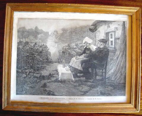 tableau encadr eau forte Charles Baude et M Hirchfeld, 1880 19 Jausiers (04)