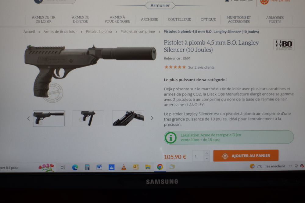 pistolet &agrave; plomb Langley silencer 10 joules NEUF Sports