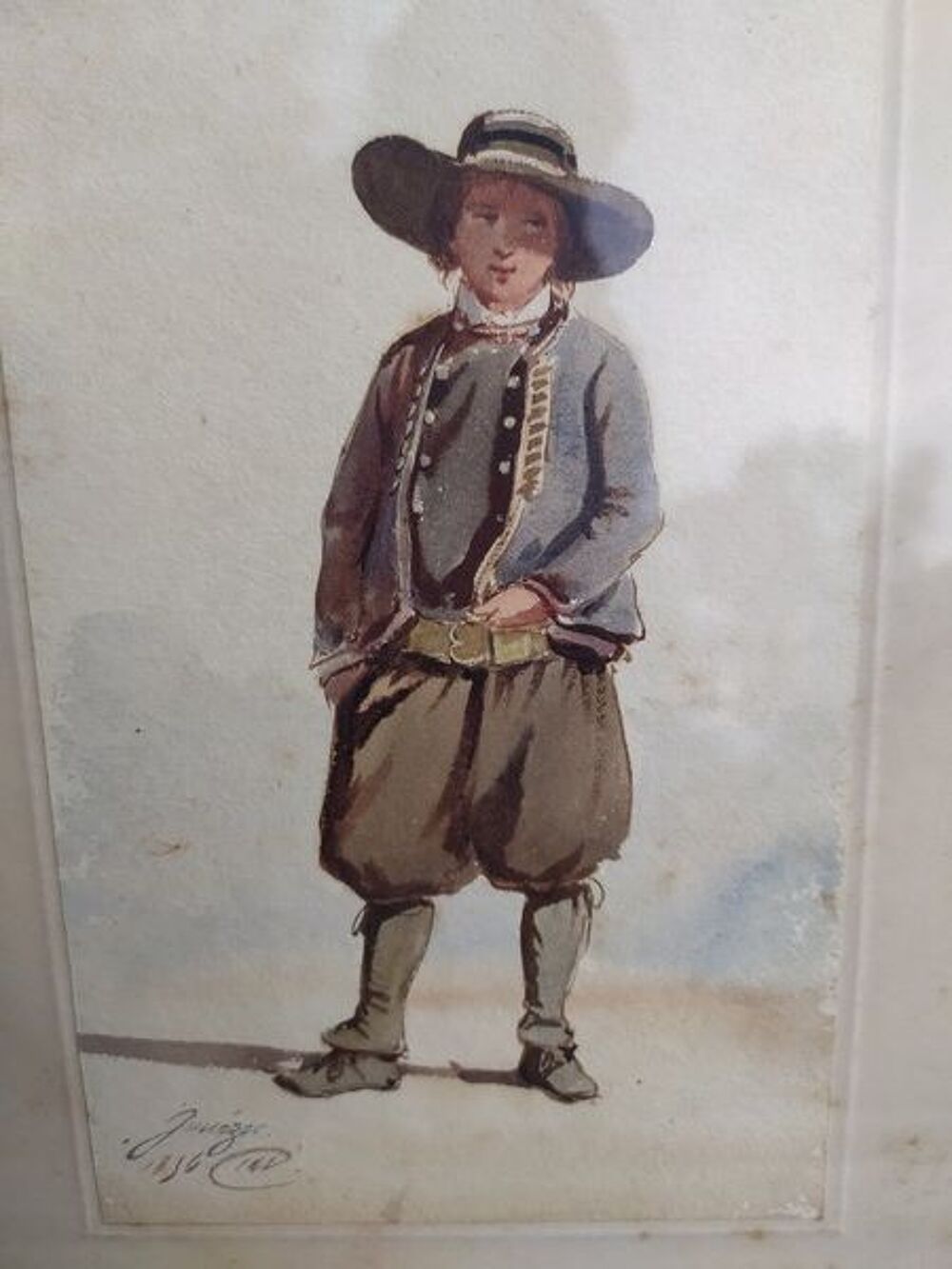 Tableau Dessin Aquarelle Jeune Chouan Bretagne 1856 