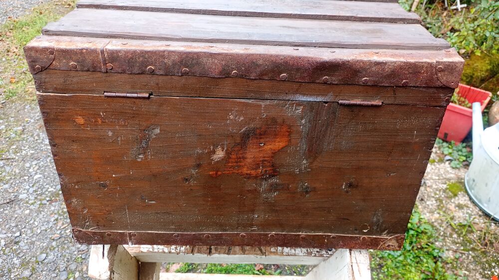 Malle ancienne en bois &agrave; restaurer 50x33x32 Décoration