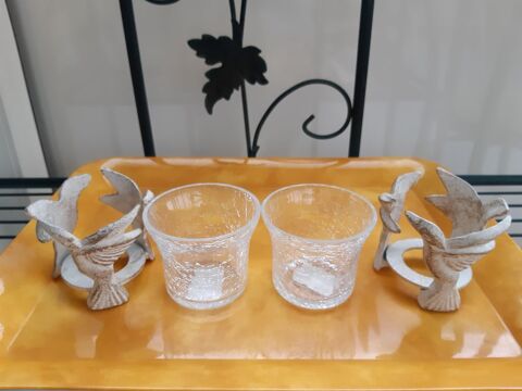 Porte-Verre d�co 3 Oiseaux M�tal Lasur� Beige. 18 Le Vernois (39)