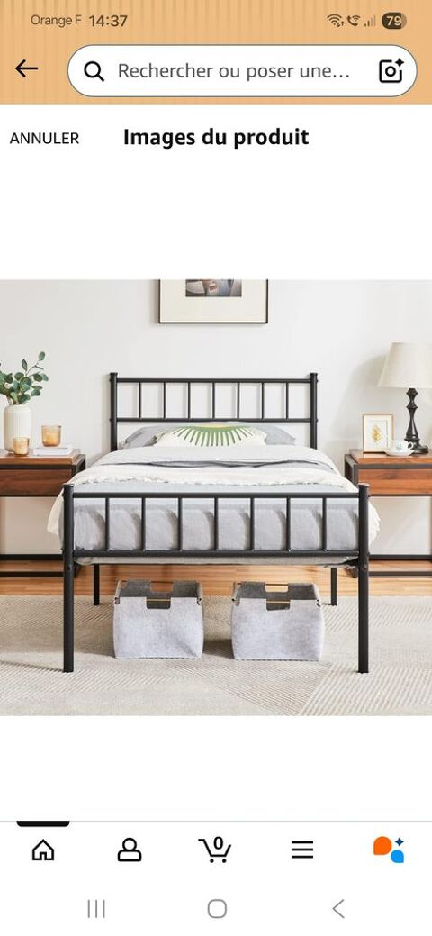 Lit m�tallique noir 90/190 70 Fleury (11)