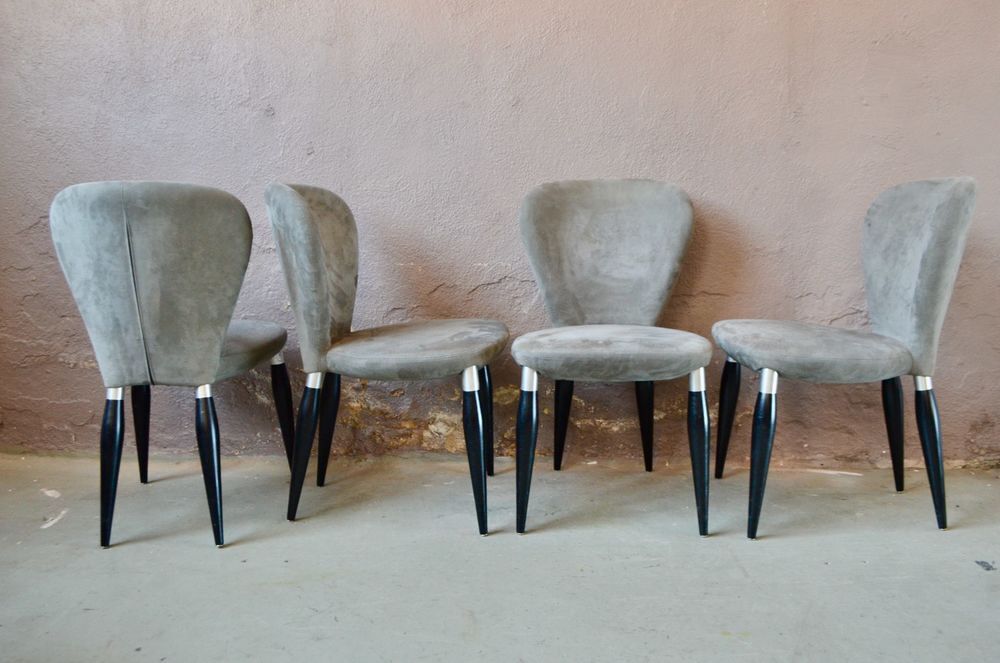Set lot de 4 chaises design en cuir retourn&eacute; Daim design Meubles