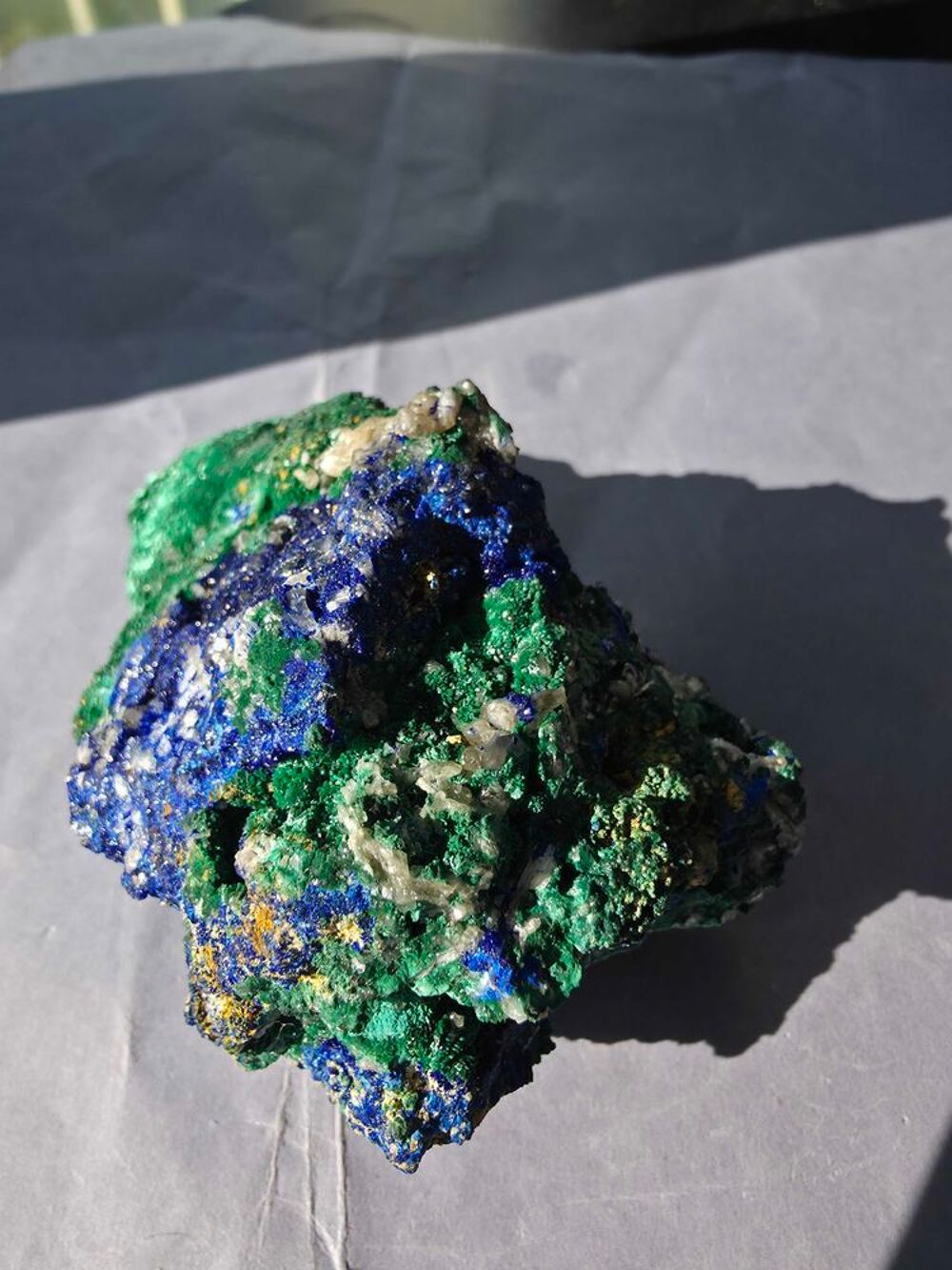 Min&eacute;ral Azurite, Malachite Fibreuse &amp; Quartz-Katanga 229g 