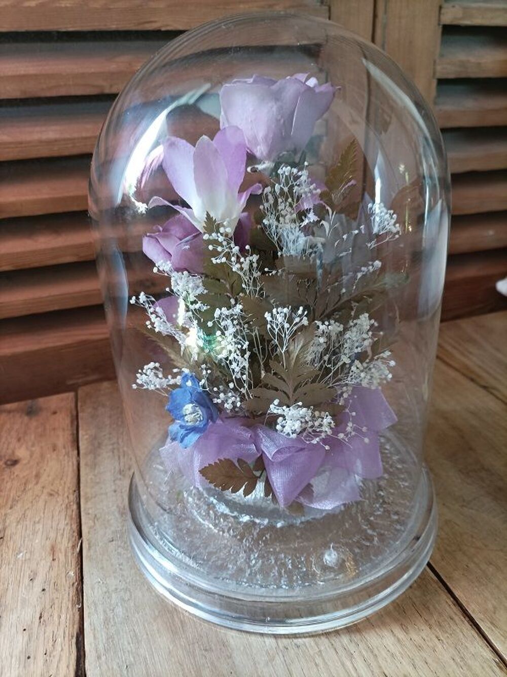 Cloche en verre bouquet fleur rose &eacute;ternelle dp 0823300 Décoration