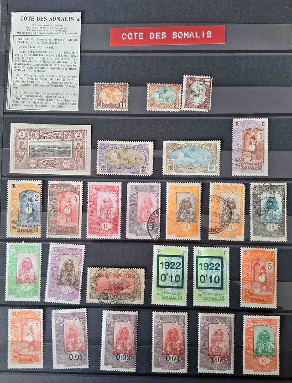 S&eacute;rie de timbres de collection de C&ocirc;te fran&ccedil;aise des Somalis 