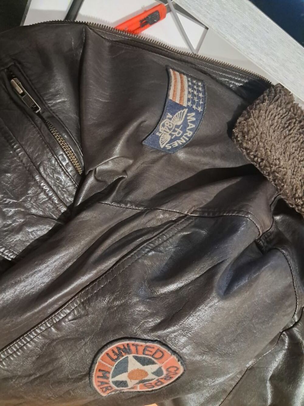 Blouson Aviateur en Cuir Noir - Col Fourrure Vêtements