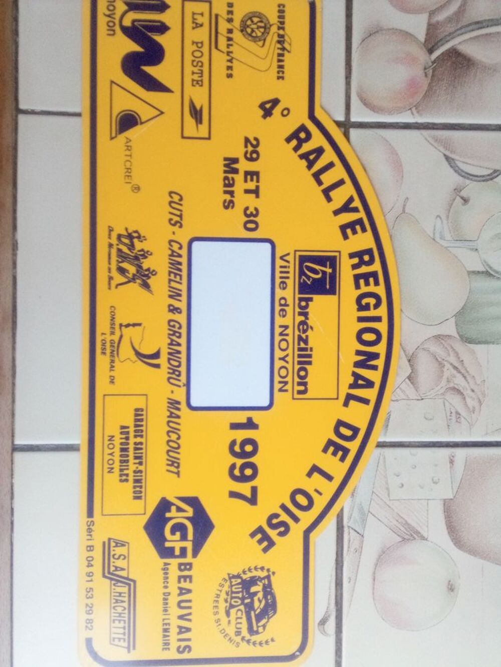 Plaque du 4 &egrave;me rallye R&eacute;gionale noyon 1997 