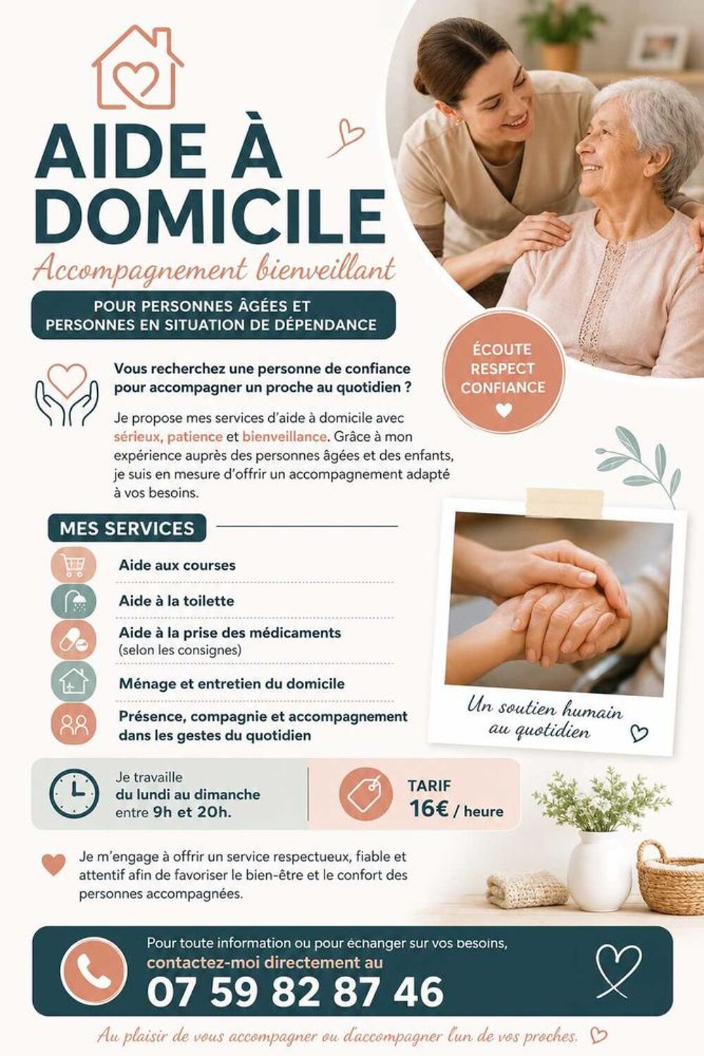   Aide à   domicile : Accompagnement bienveillant pour personnes âgées et personnes en situation de dépendance 