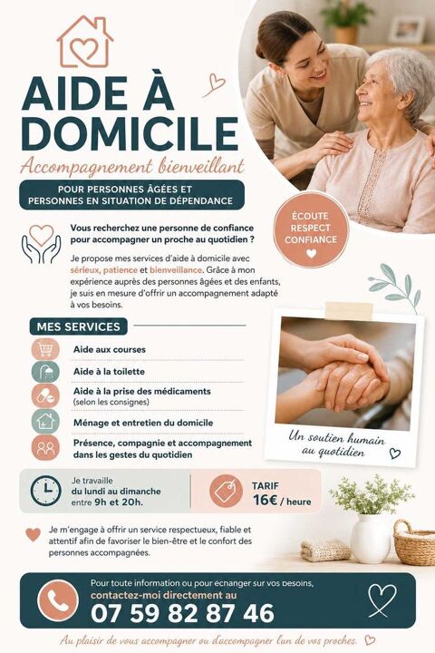 Aide à   domicile : Accompagnement bienveillant pour personnes âgées et personnes en situation de dépendance 33000 Bordeaux