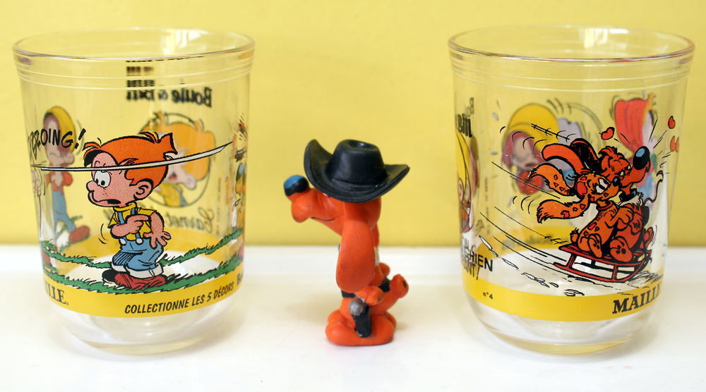 Verres &agrave; moutarde Boule et Bill + figurine Schleich vintage 