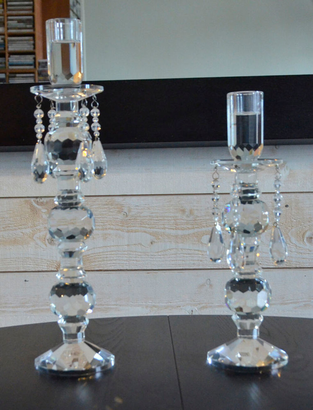 Bougeoirs en verre Bois et chiffon Décoration