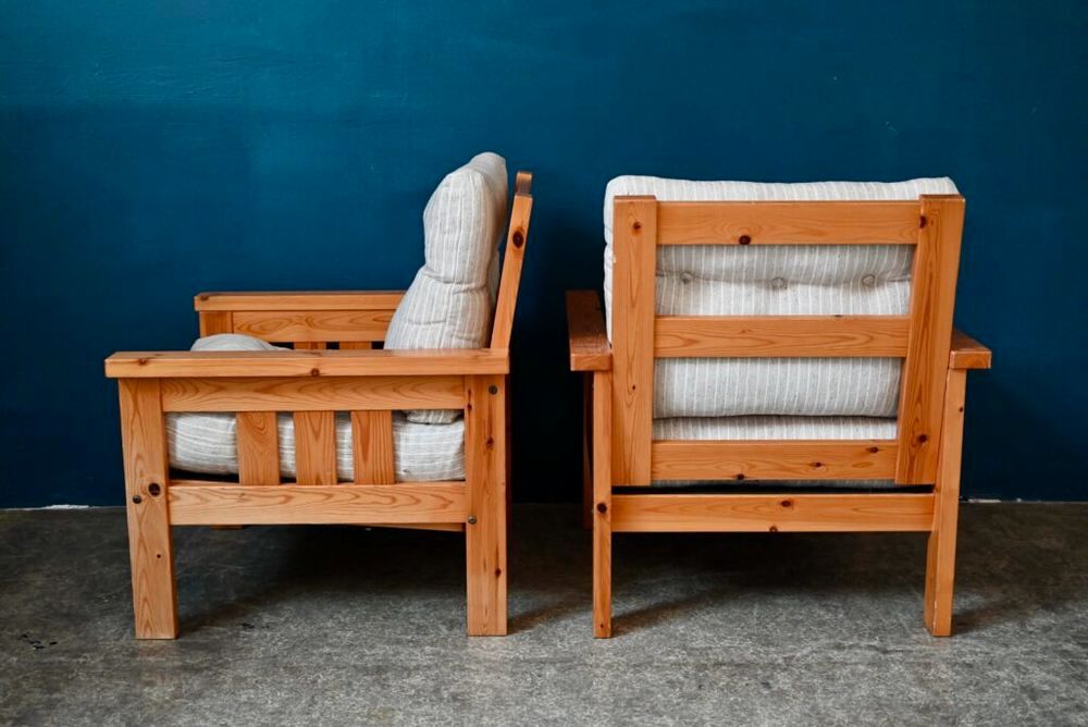 Paire de fauteuils de salon en pin 1970 style montagne Meubles