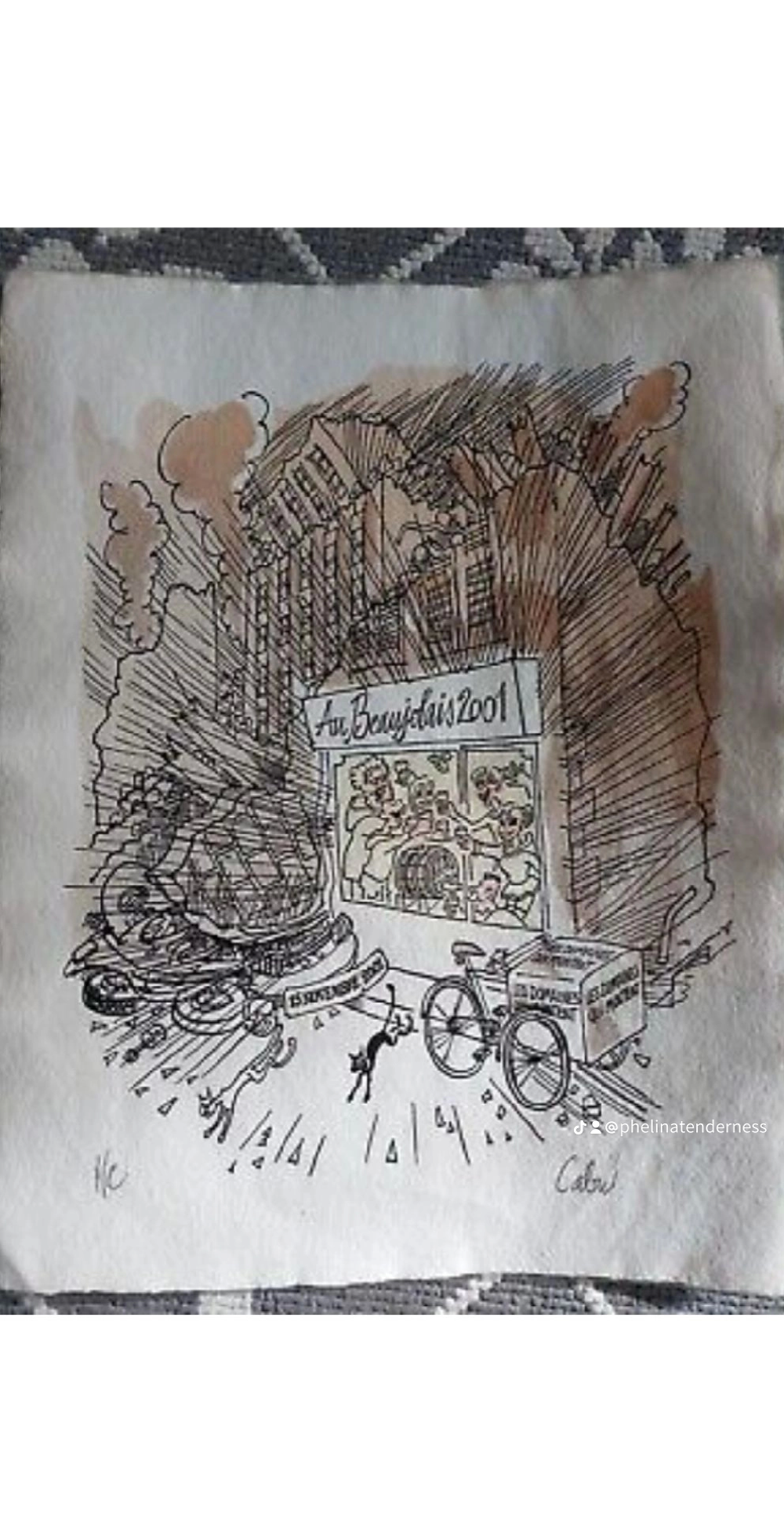 Lithographie sign&eacute;e Cabu HC pour la f&ecirc;te des peres 