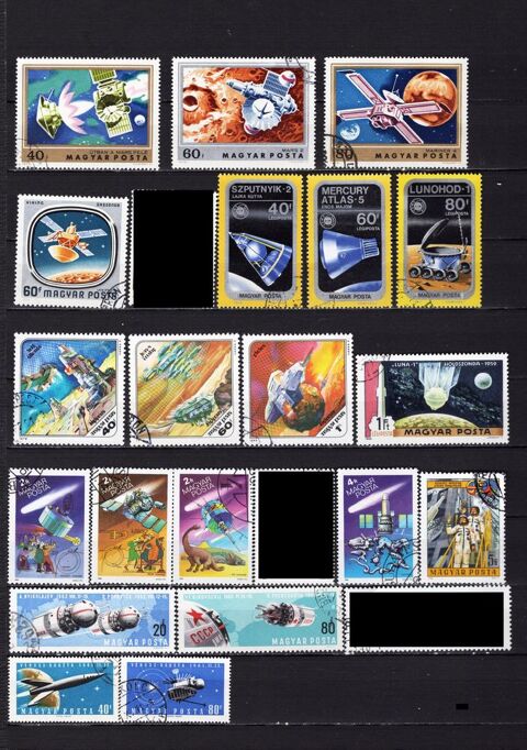 lot de 28  timbres de HONGRIE sur l'ESPACE 2 Les Églisottes-et-Chalaures (33)