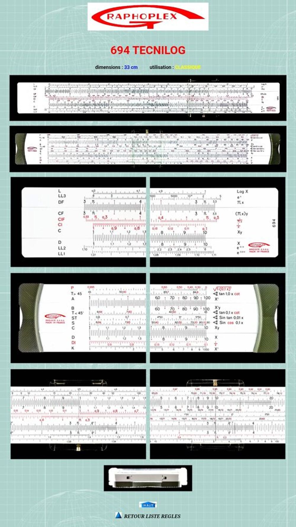 r&egrave;gle de calcul grapholex 694 avec &eacute;tui et notice Bricolage
