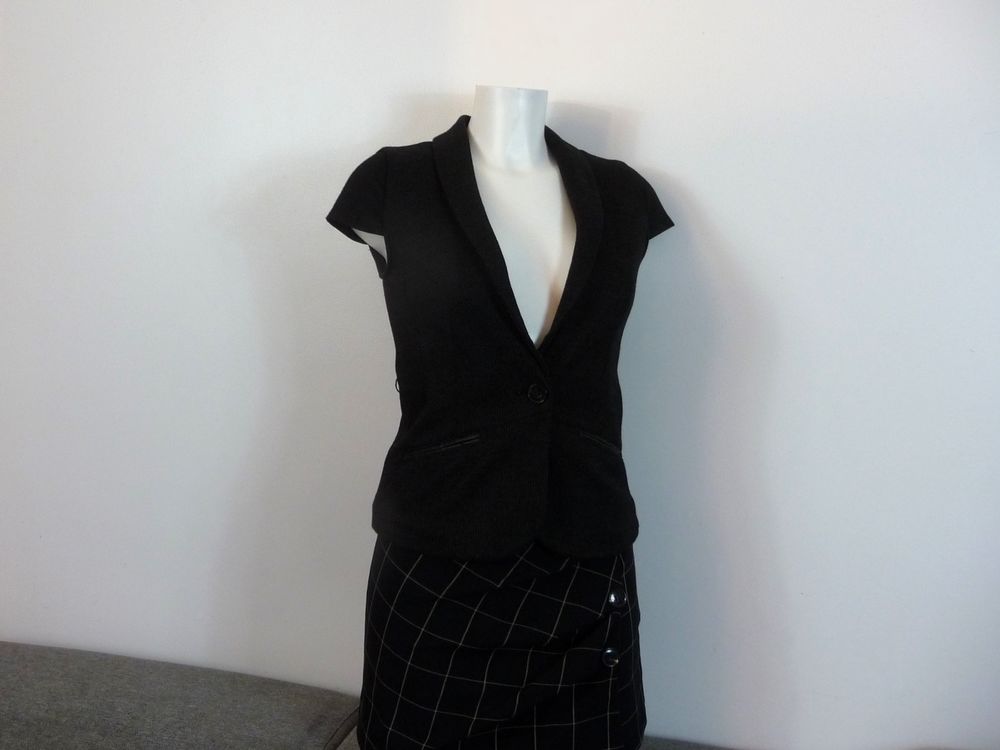 Veste/ Gilet Court Gris Col Fausse Fourrure Amovible- Promod Vêtements