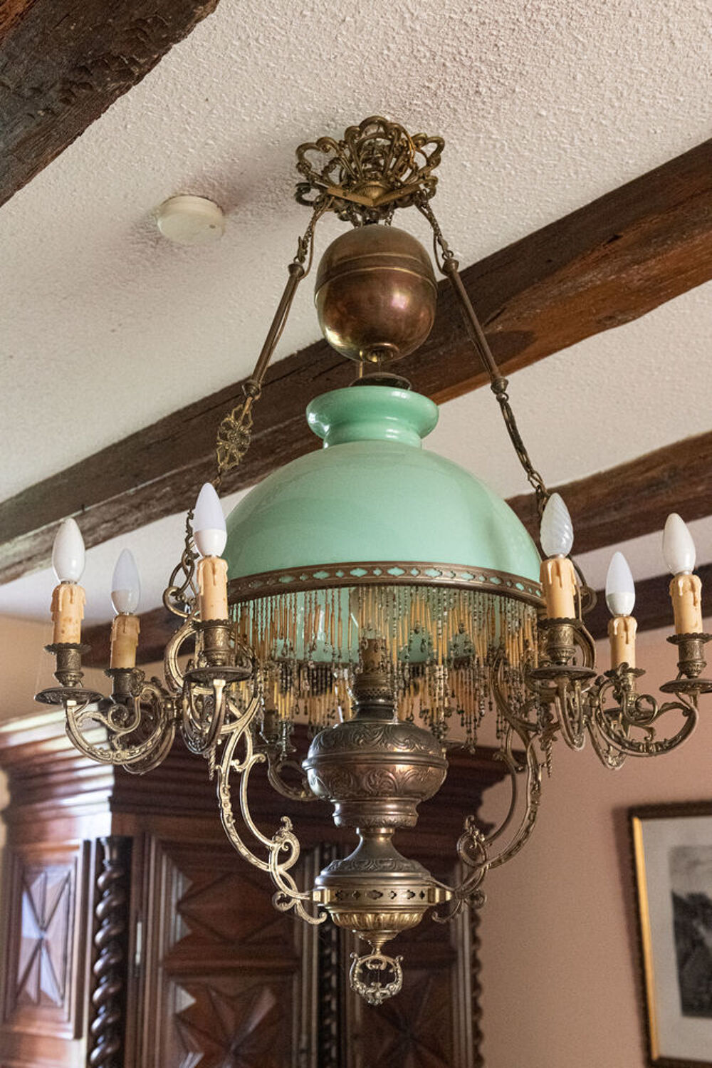Lustre-Suspension &agrave; 3 branches avec opaline Décoration