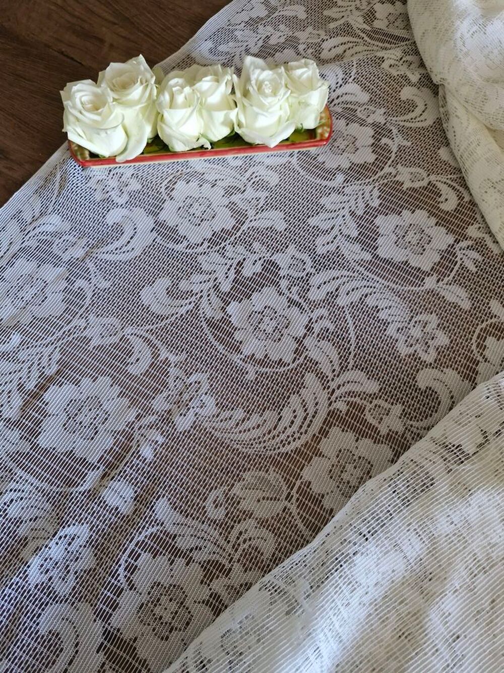Tissu dentelle floral blanc/&eacute;cru 4m50/4m Décoration