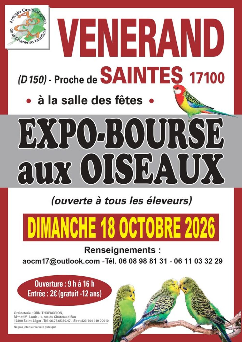   Bourse aux oiseaux le 18 octobre 2026 
