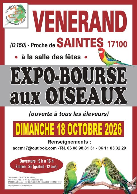 Bourse aux oiseaux le 18 octobre 2026 2 17100 Vénérand
