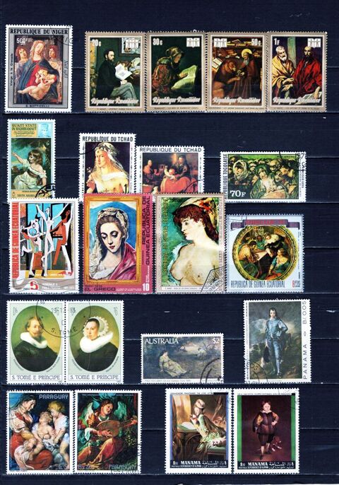 lot de 75 timbres du MONDE sur la PEINTURE 4 Les glisottes-et-Chalaures (33)