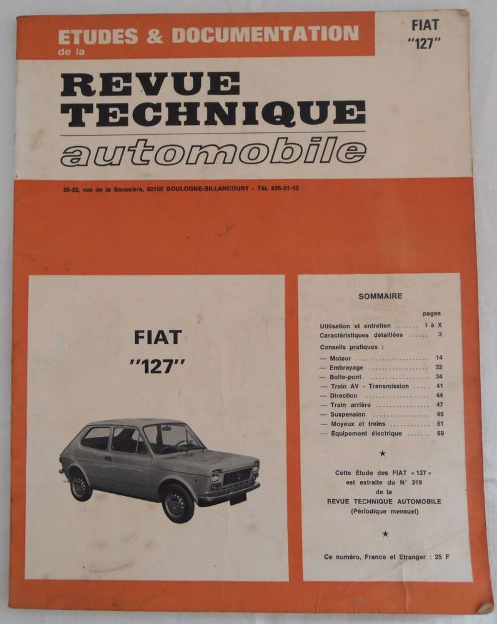 REVUE technique FIAT 127 de 1973 Livres et BD
